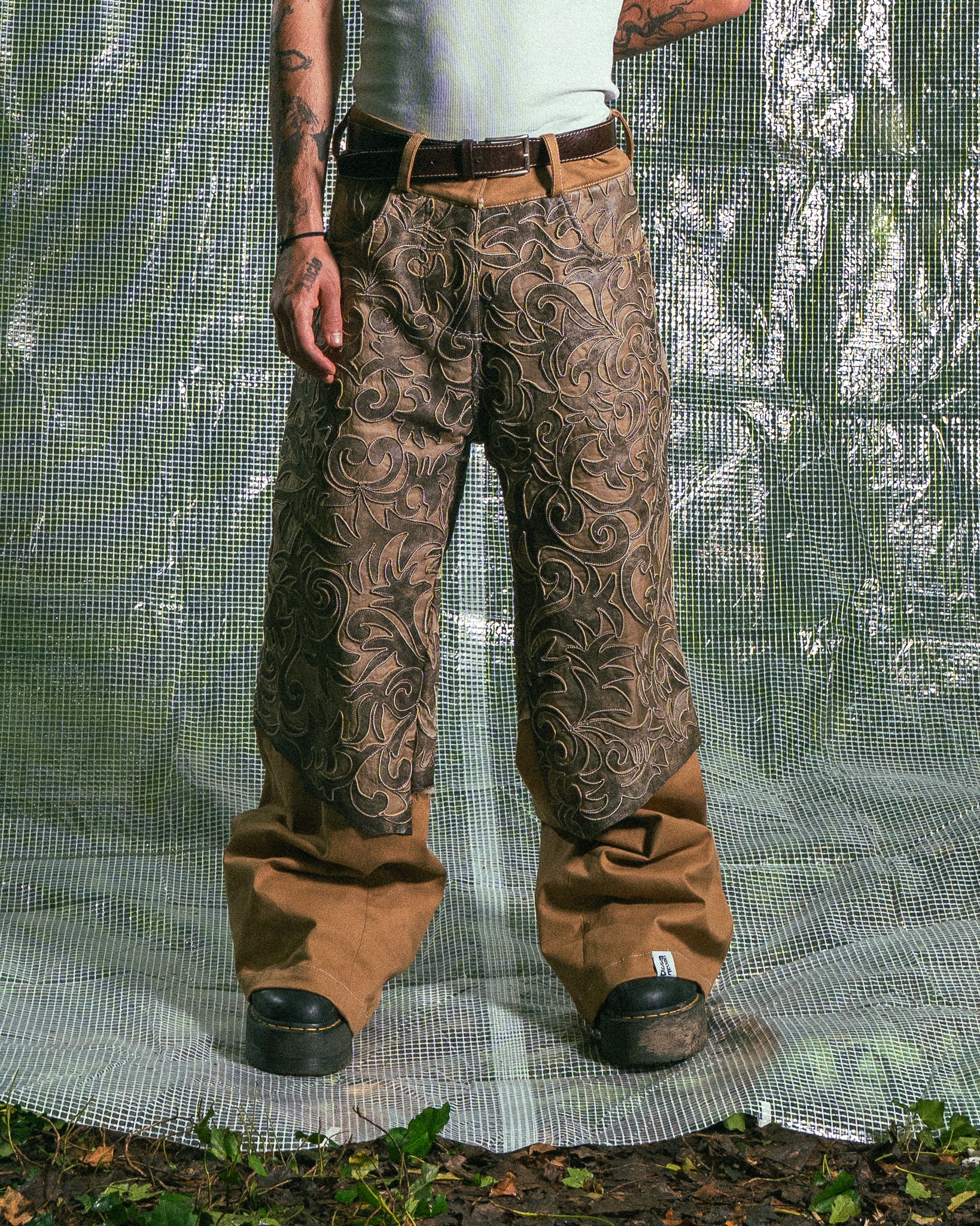 Pantalon Bicolore en Cuir Véritable