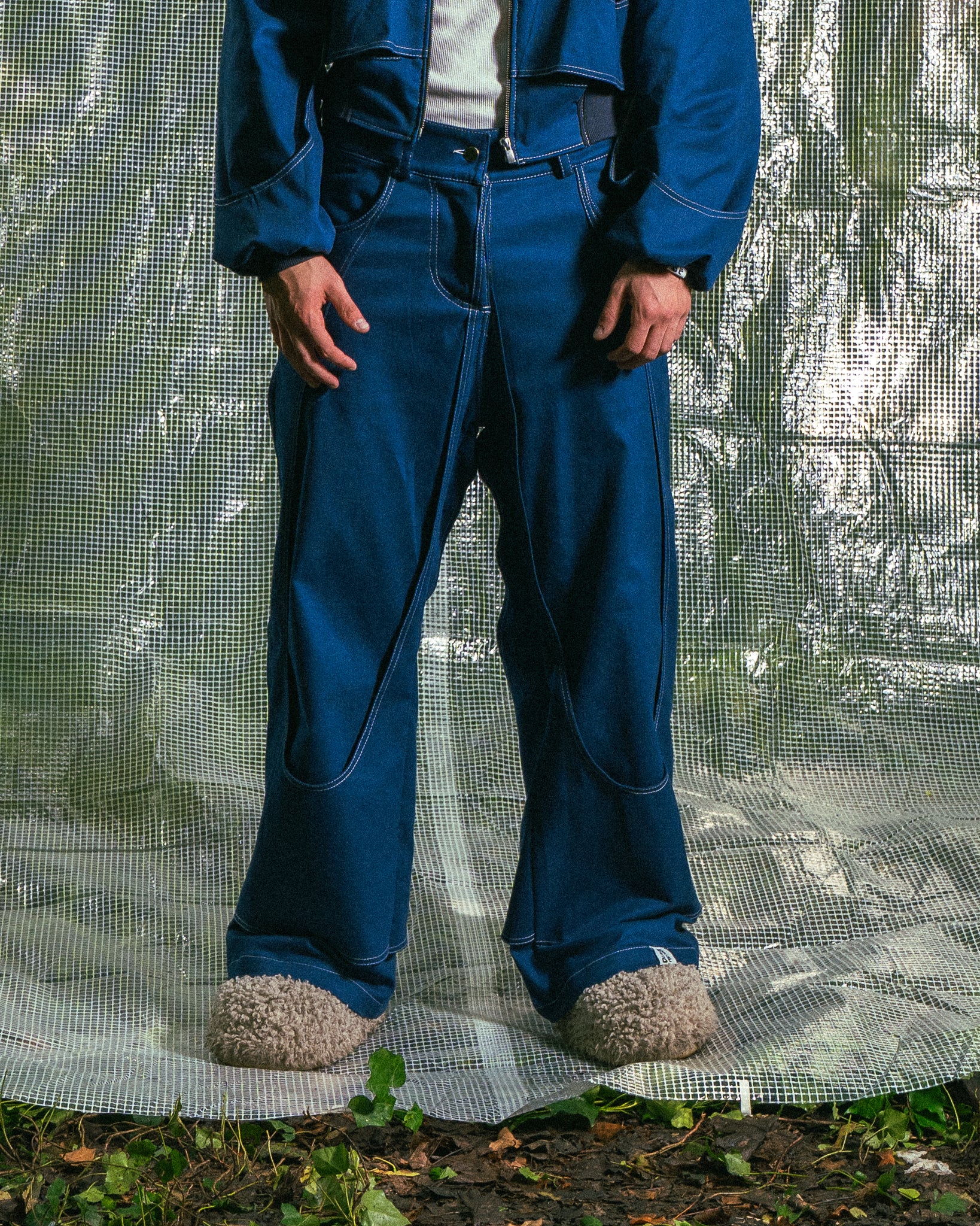 Pantalon à Empiècements Bleu de Travail