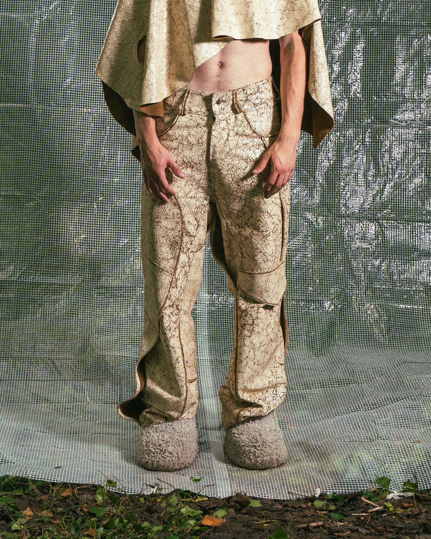 Pantalon en Cuir Véritable Craquelé