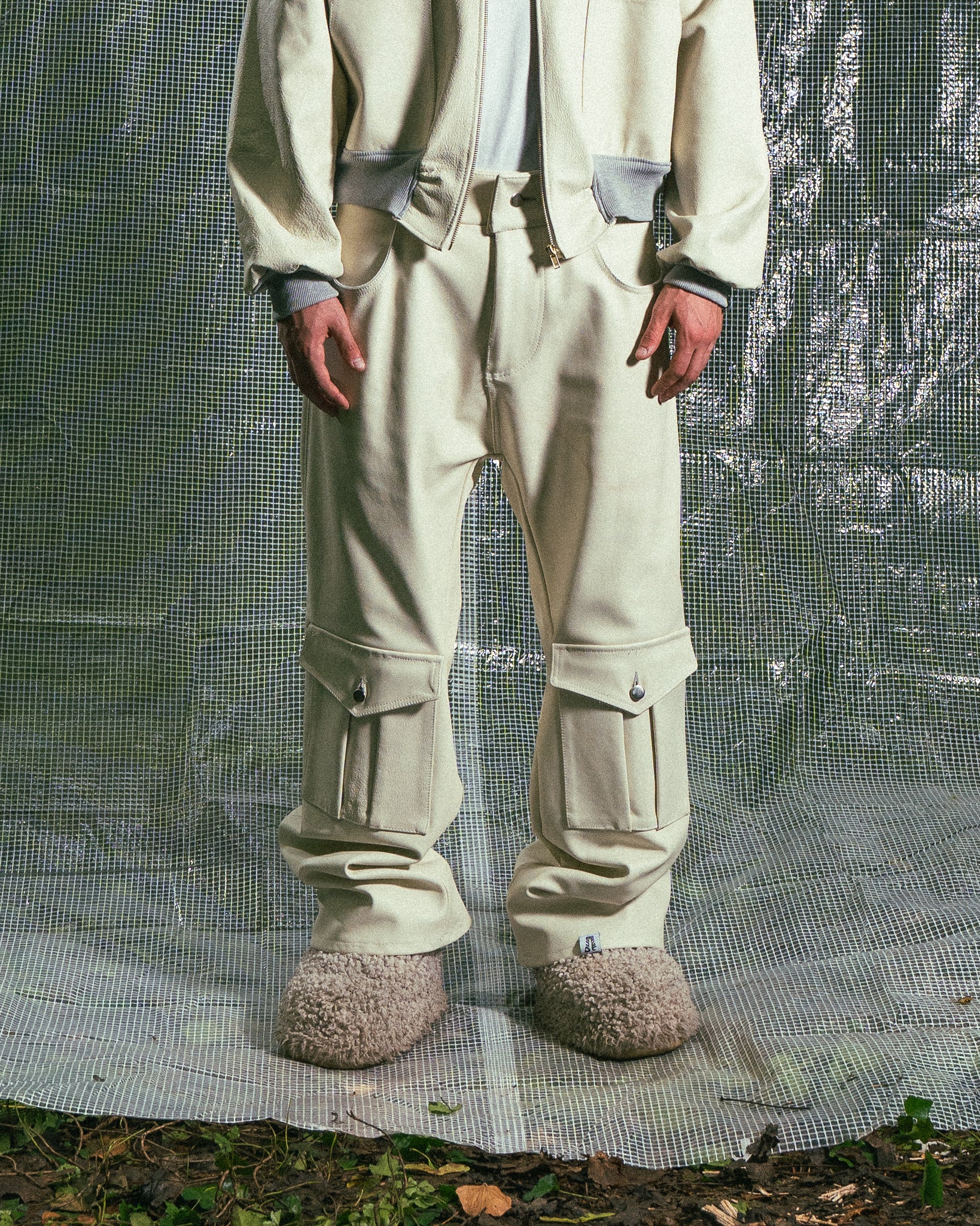 Pantalon en Cuir Véritable Crème