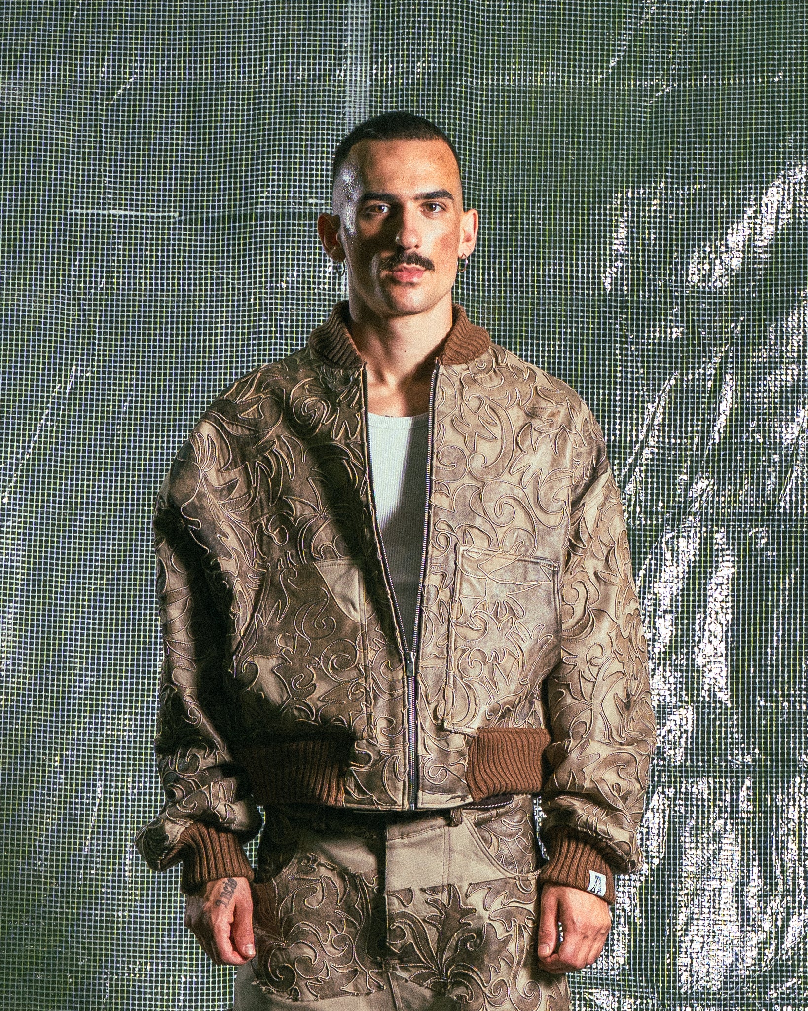 Veste à Motif en Cuir Véritable