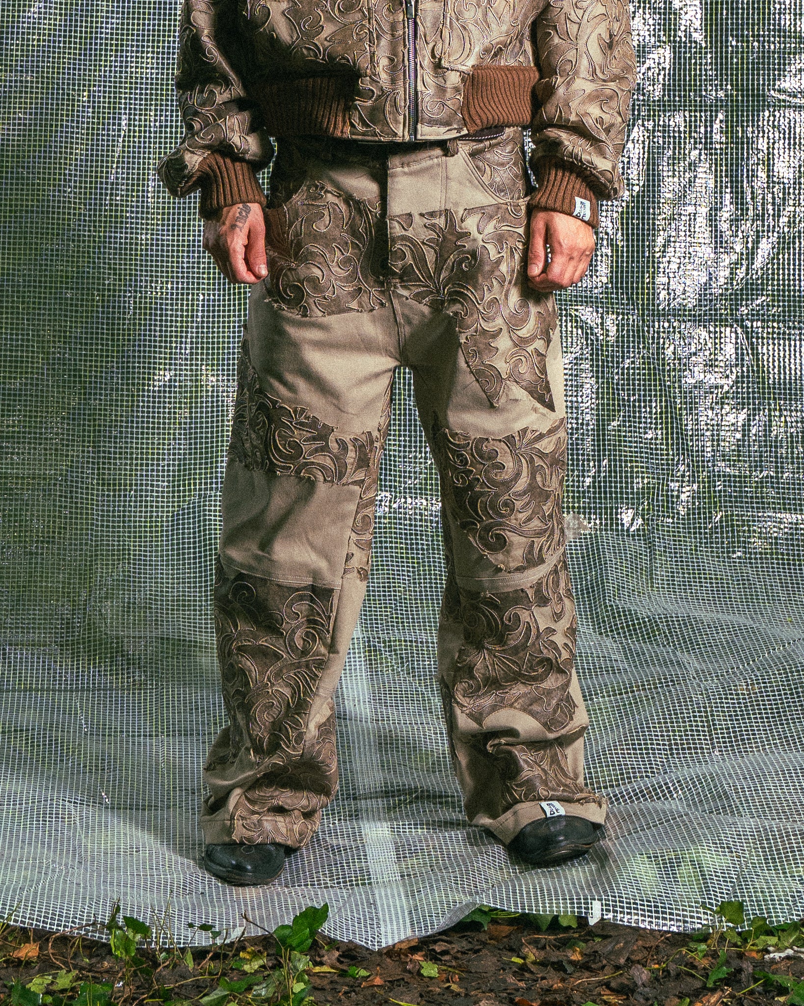 Pantalon Patchwork en Cuir Véritable