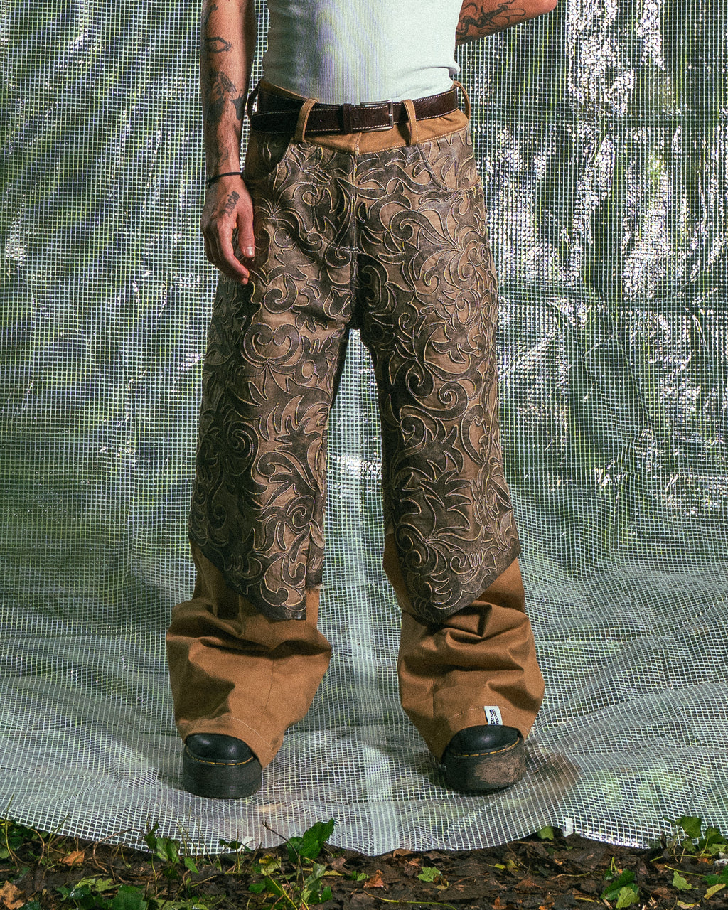 Pantalon Bicolore en Cuir Véritable
