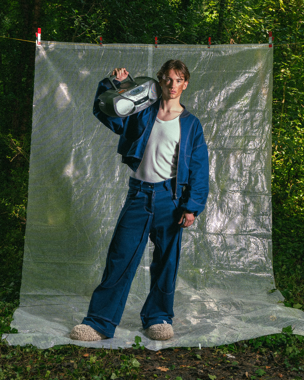 Pantalon à Empiècements Bleu de Travail