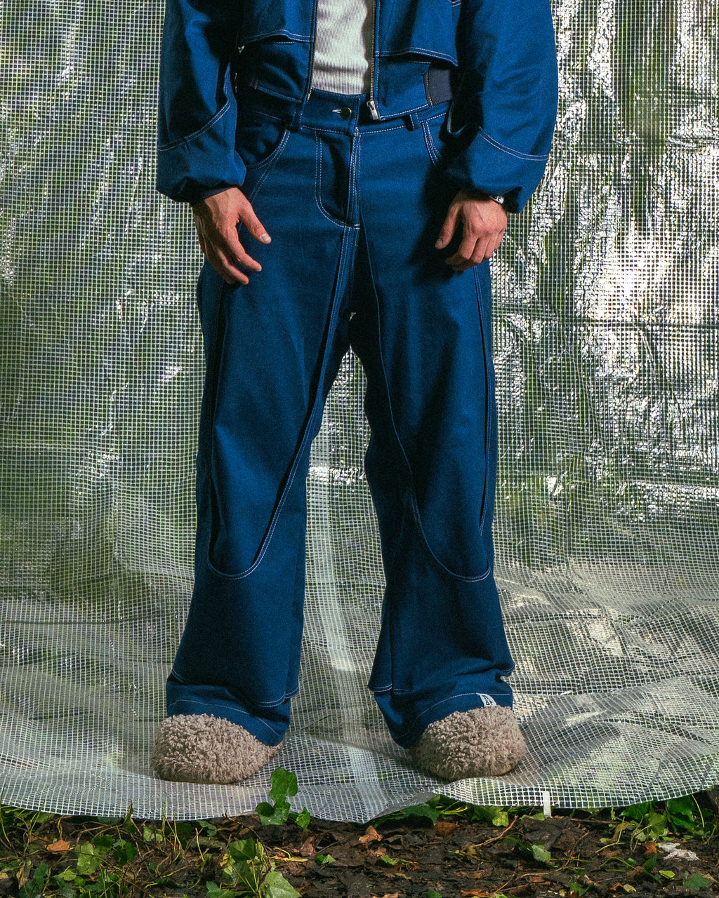 Pantalon à Empiècements Bleu de Travail