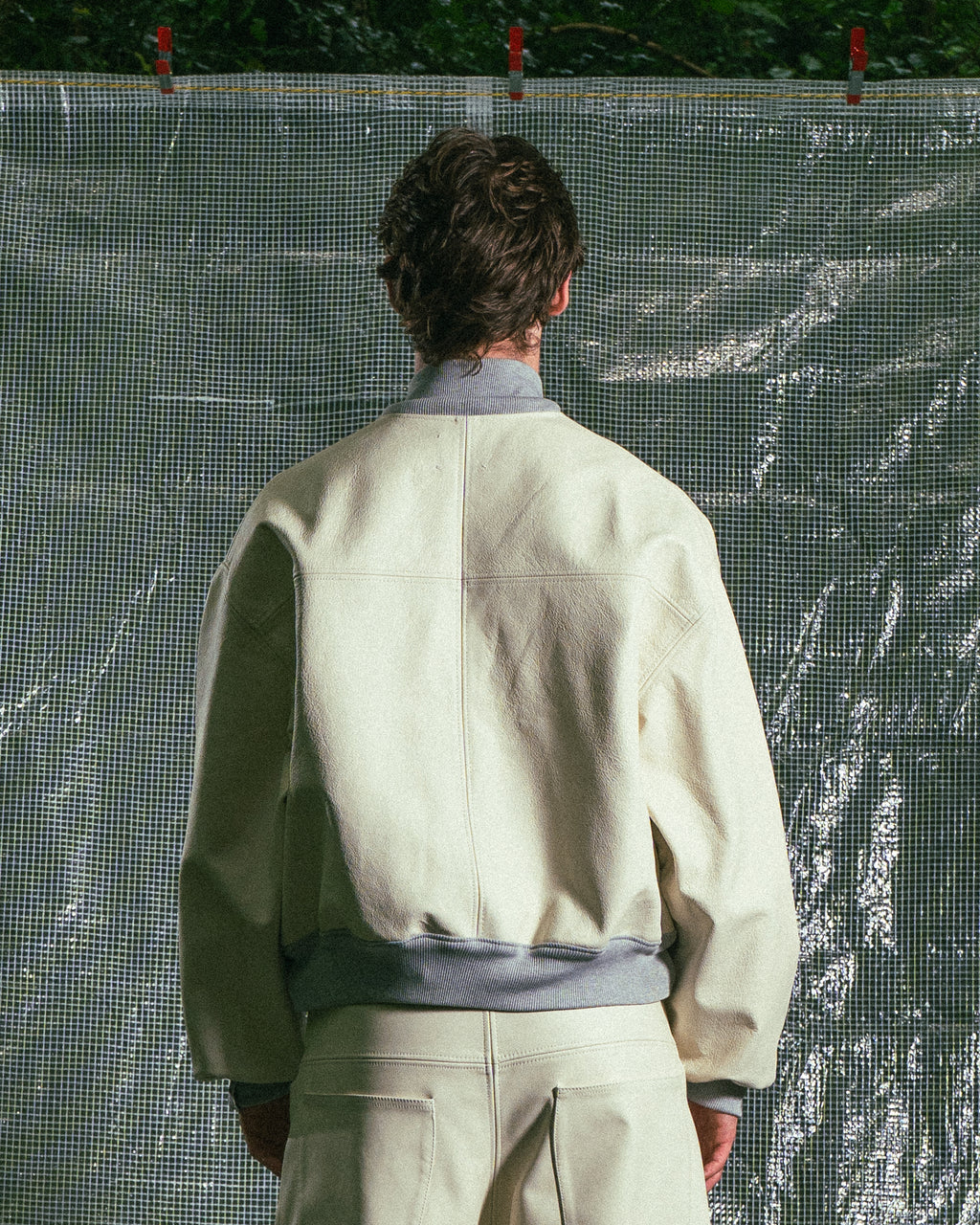 Veste en Cuir Véritable Crème