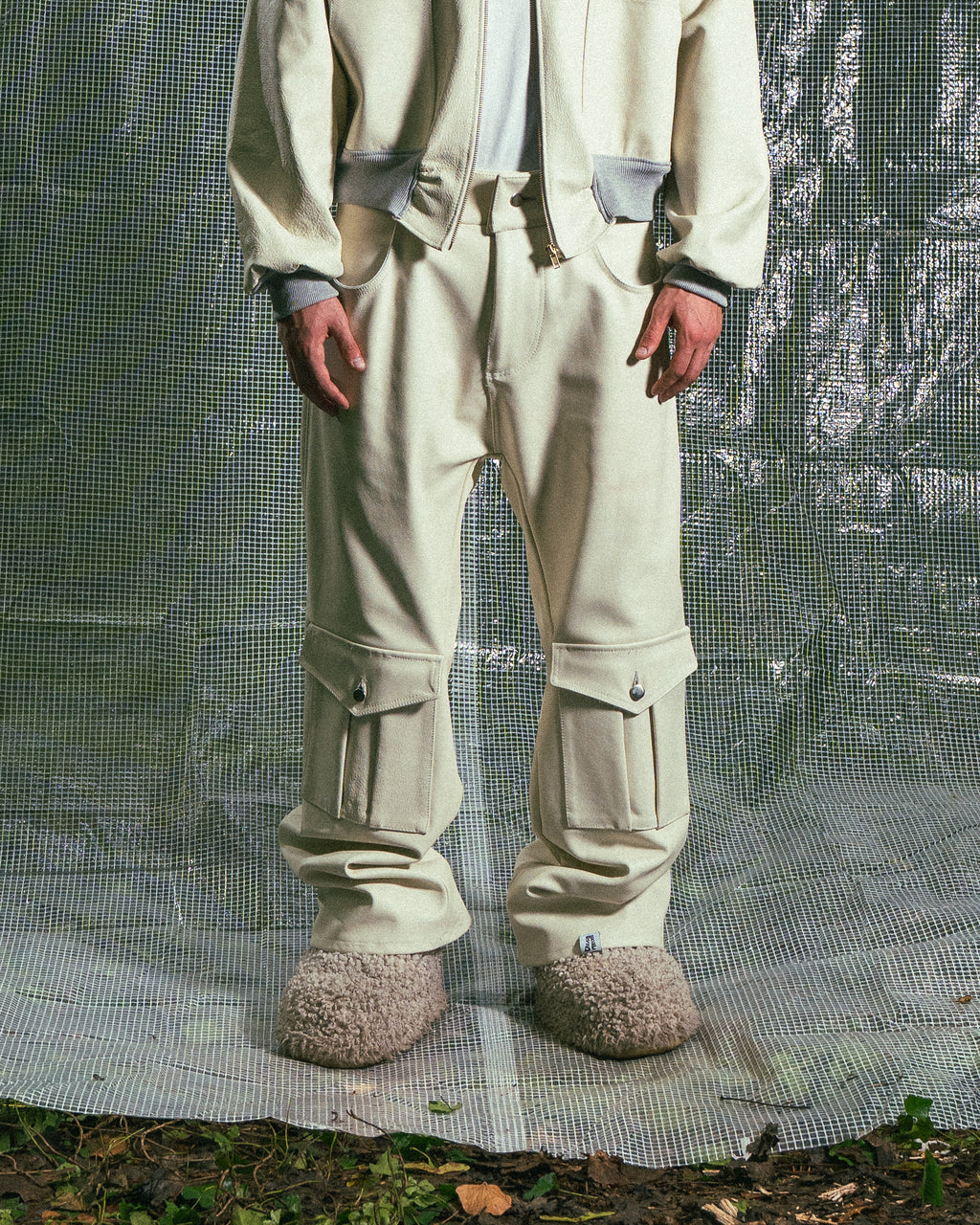 Pantalon en Cuir Véritable Crème
