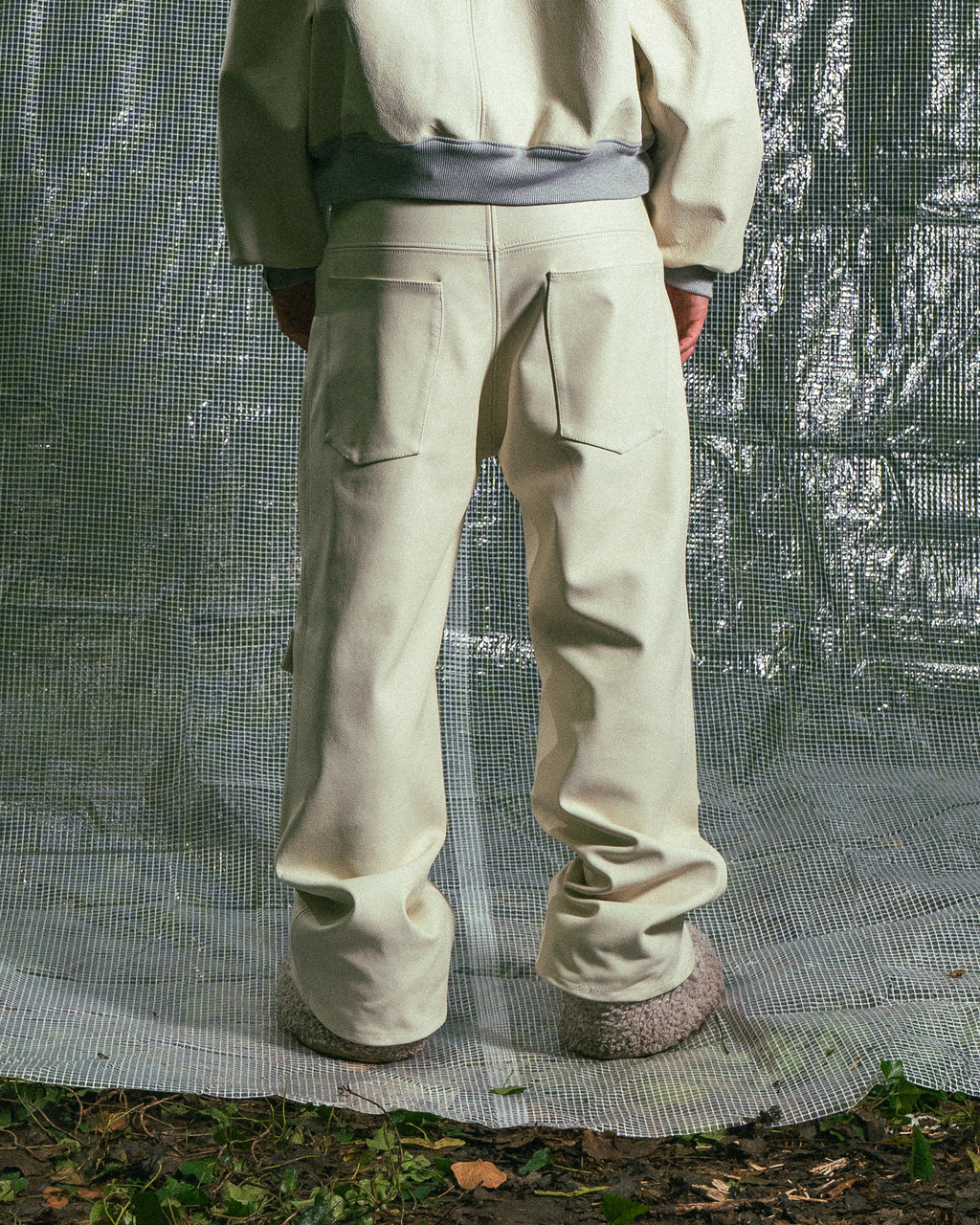 Pantalon en Cuir Véritable Crème