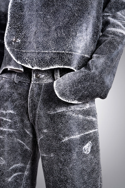 VESTE CUIR VERITABLE EFFET VIEILLI