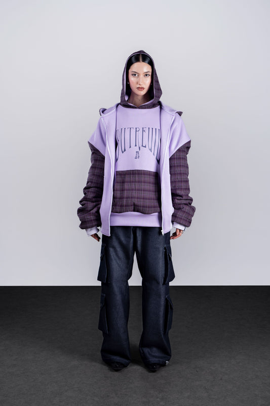 SWEAT MAUVE A CARREAUX