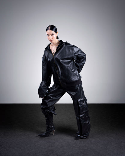 BOMBERS CUIR VERITABLE NOIR