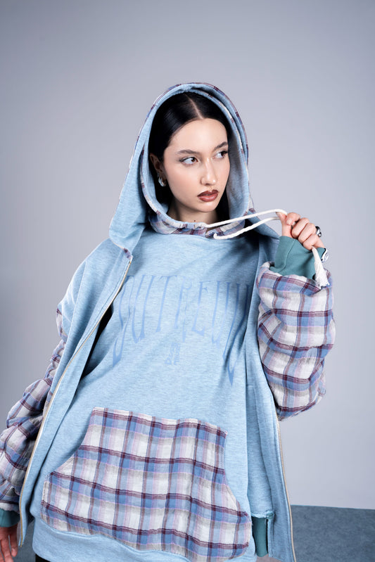 SWEAT BLEU A CARREAUX