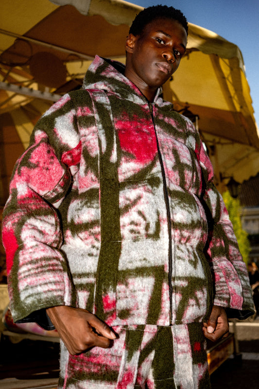 Doudoune Puffer en laine à motifs