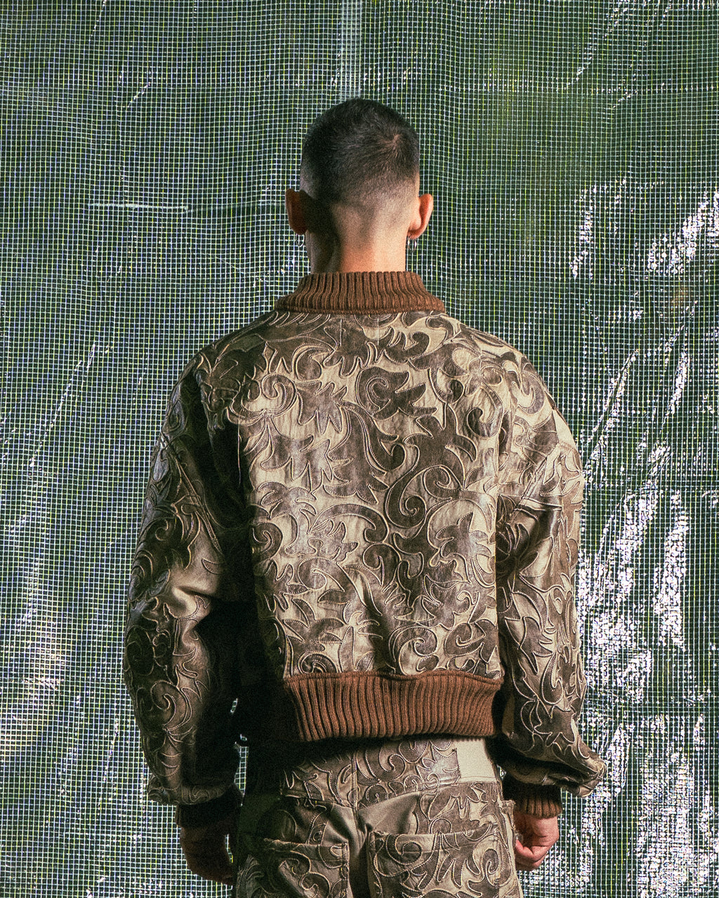 Veste à Motif en Cuir Véritable