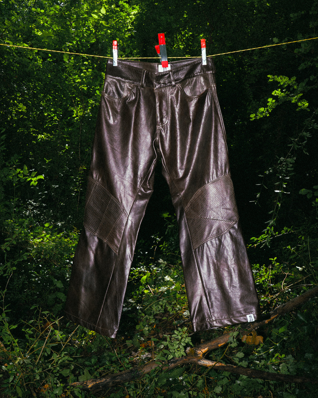 Pantalon en Cuir Véritable Marron Effet Vernis