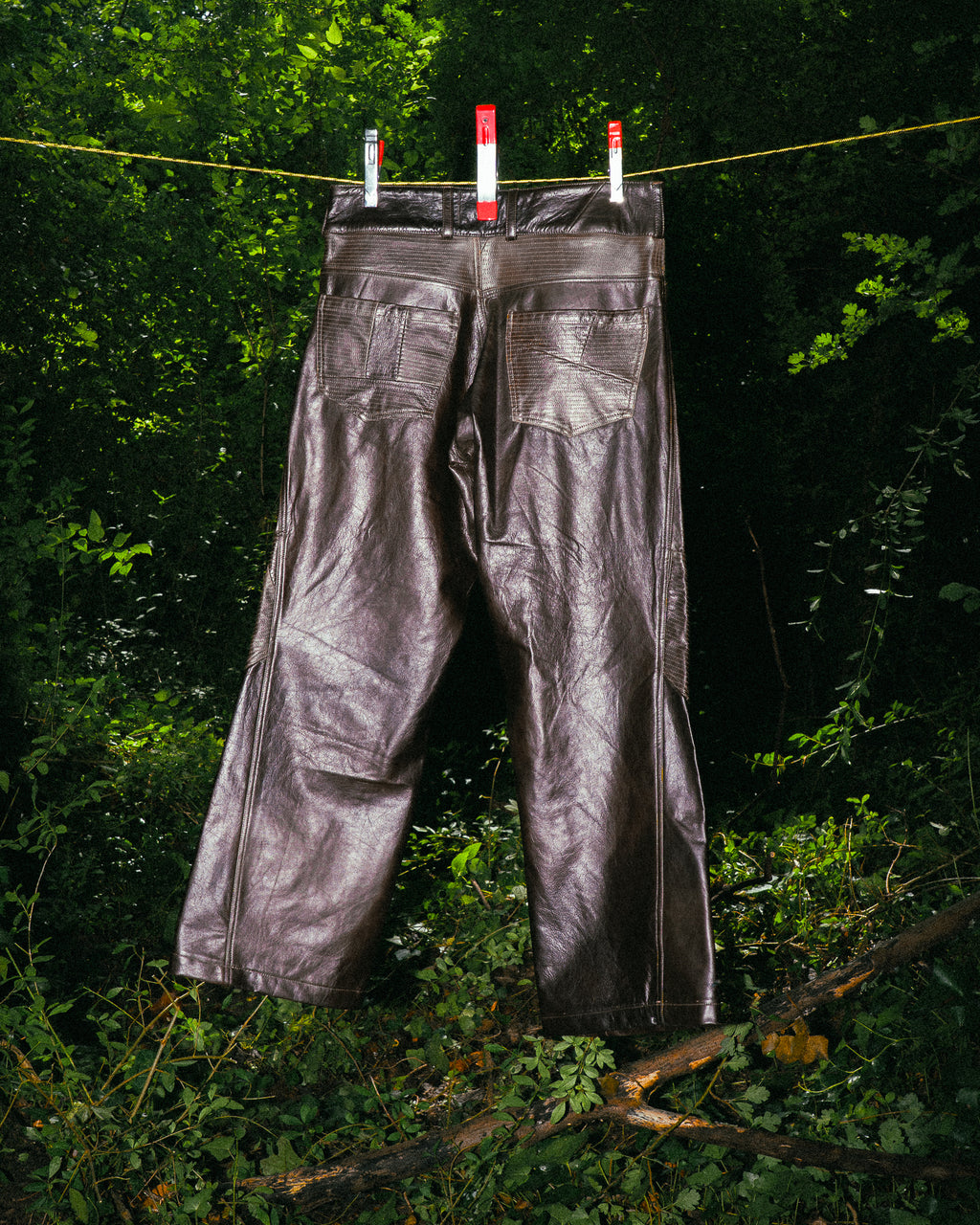 Pantalon en Cuir Véritable Marron Effet Vernis